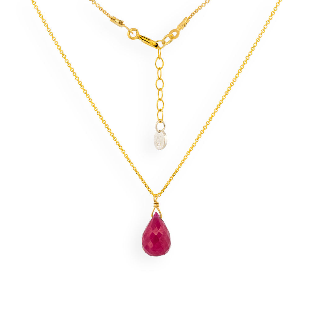 Handmade Gold Plated Silver Necklace With Ruby Quartz Drop - Anthos Crafts