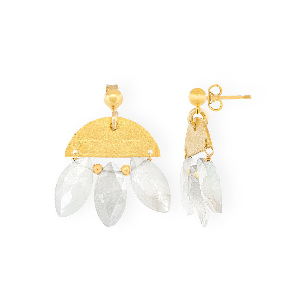Handmade Gold Plated Silver Dangle Earrings With 3 Moonstones - Anthos Crafts
