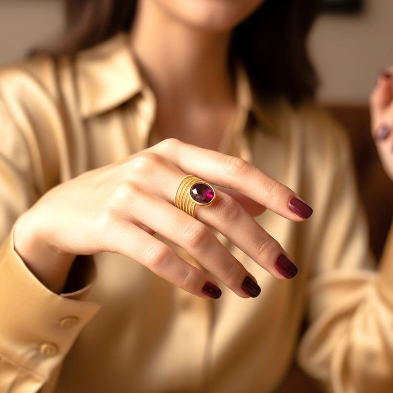 Handmade Gold Plated Silver Ring With Ruby Quartz Gemstone - Anthos Crafts