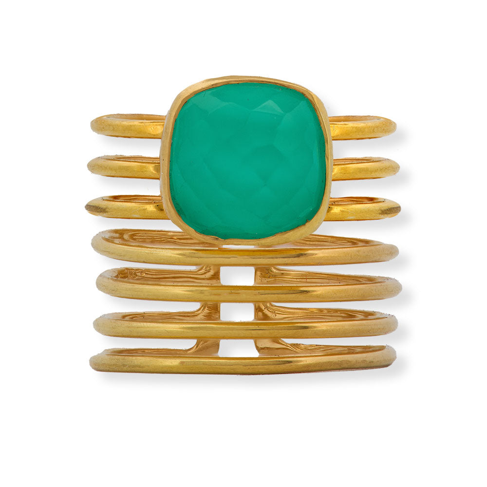 Handmade Gold Plated Silver Ring With Aqua Chalcedony Quartz - Anthos Crafts
