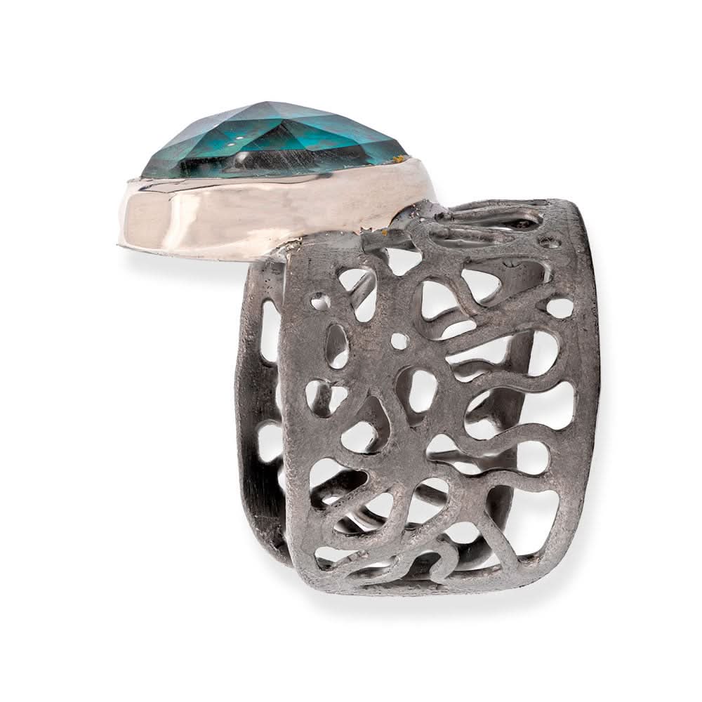 Handmade Black Plated Silver Ring With Chrysocolla Gemstone - Anthos Crafts