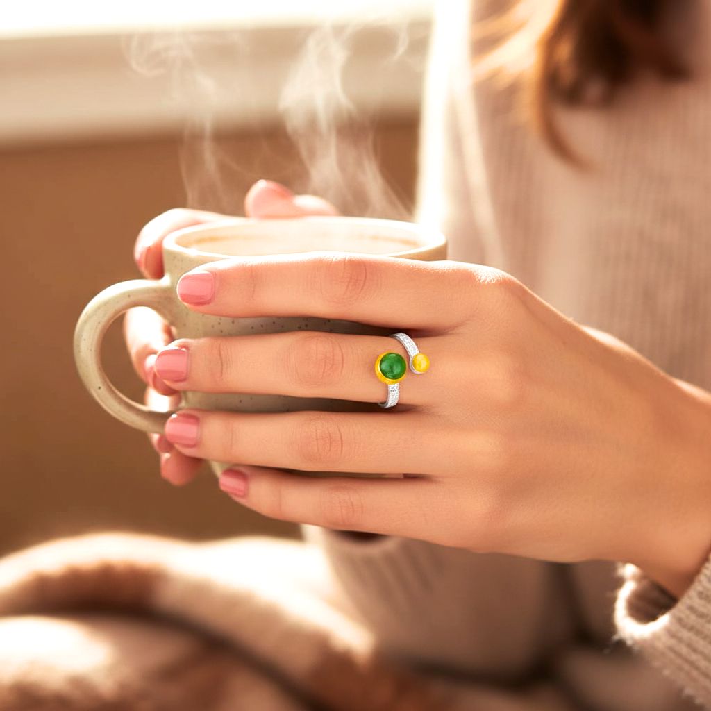 Handmade Silver Hammered Ring With Green Copper - Anthos Crafts