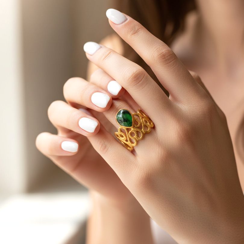 Handmade Gold Plated Silver Ring With A Zoisite Quartz Gemstone - Anthos Crafts