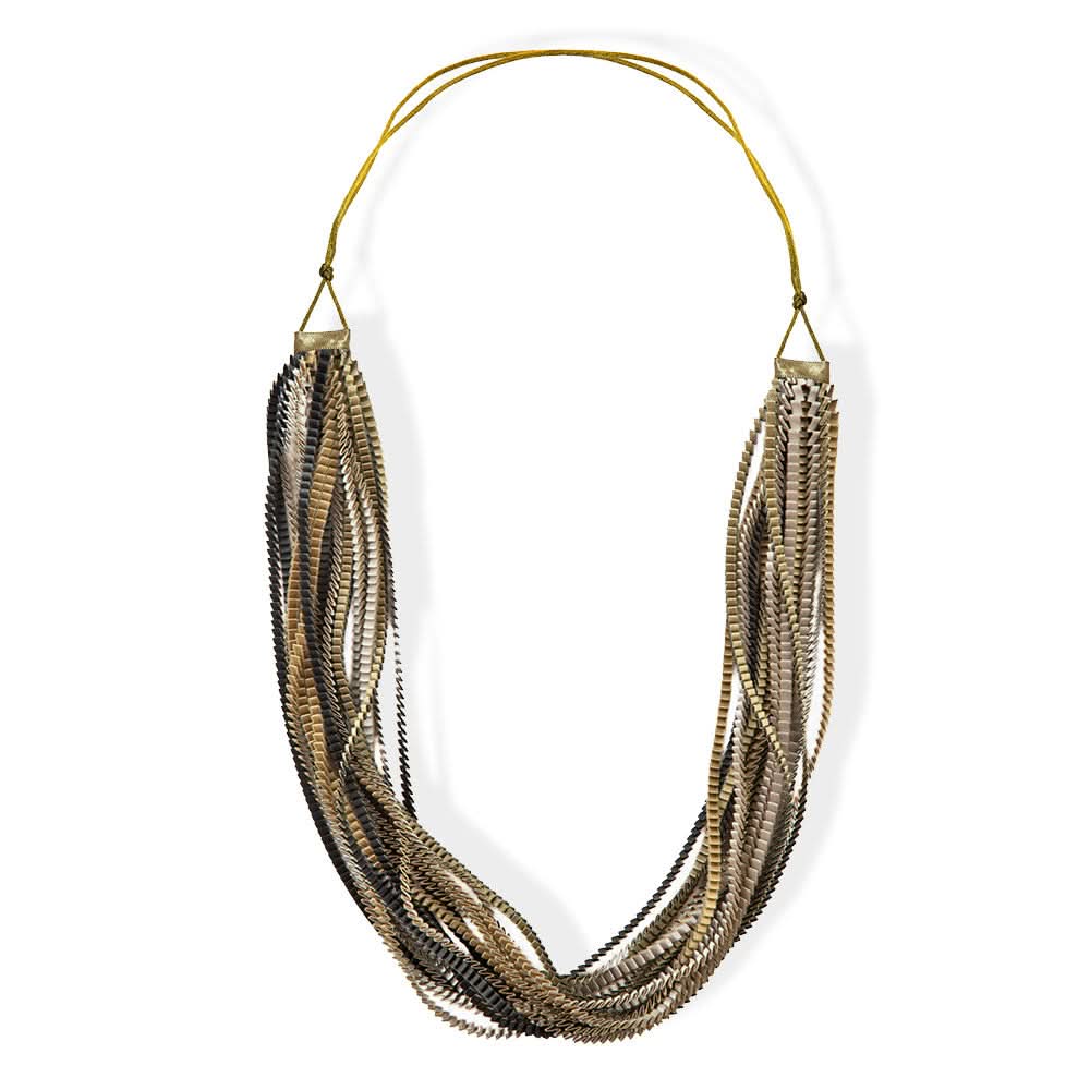 Satin Pleated Necklace Neos Silver Black Gold Neos-n-406 - Anthos Crafts