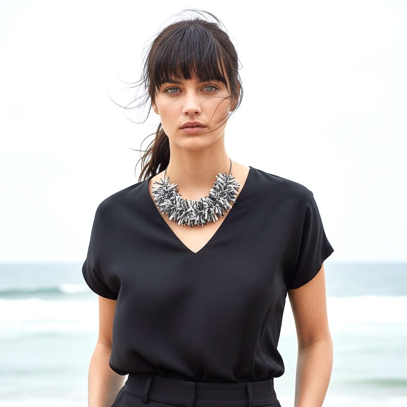 Satin Pleated Short Necklace Twist it Black Silver Dtwi-Sib - Anthos Crafts