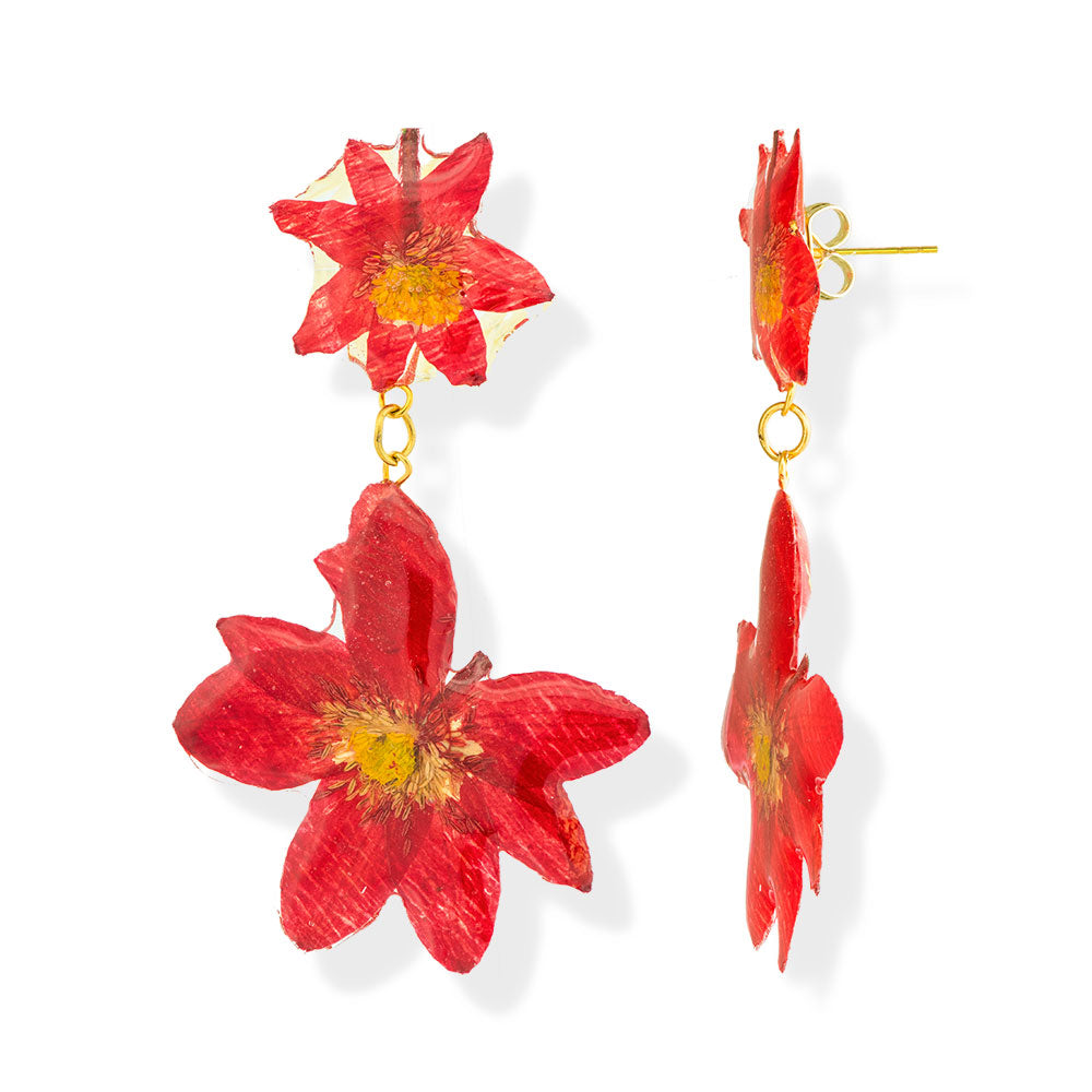 Flower Earrings Made From Red Hellebore Petals - Anthos Crafts