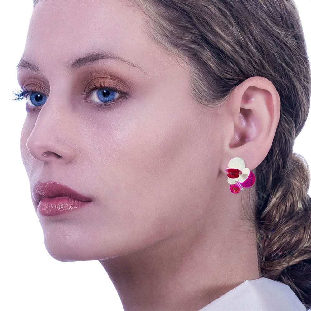 Handmade Silver Fuchsia Stud Earrings - Anthos Crafts