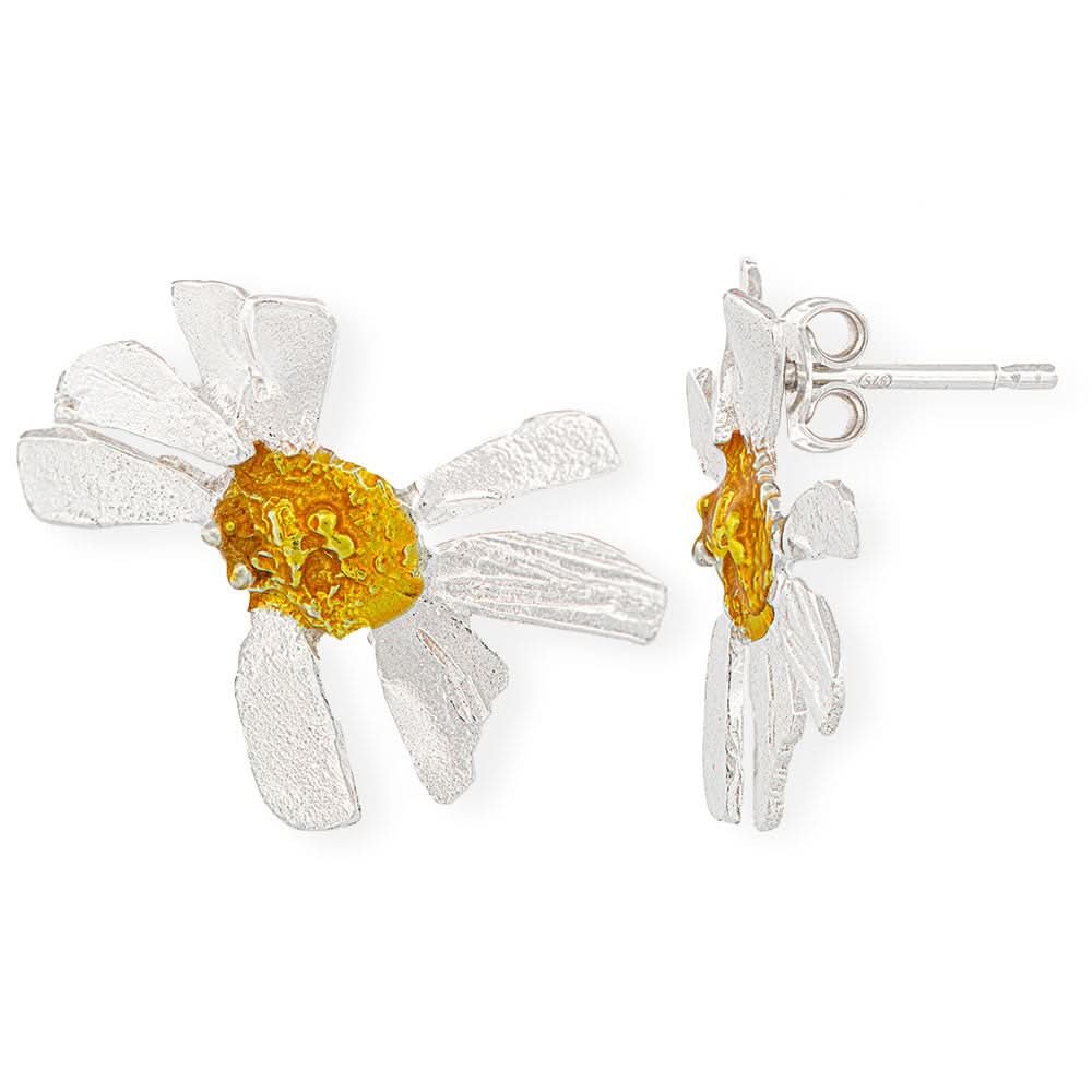 Handmade Silver Stud Earrings Irregular Daisies - Anthos Crafts