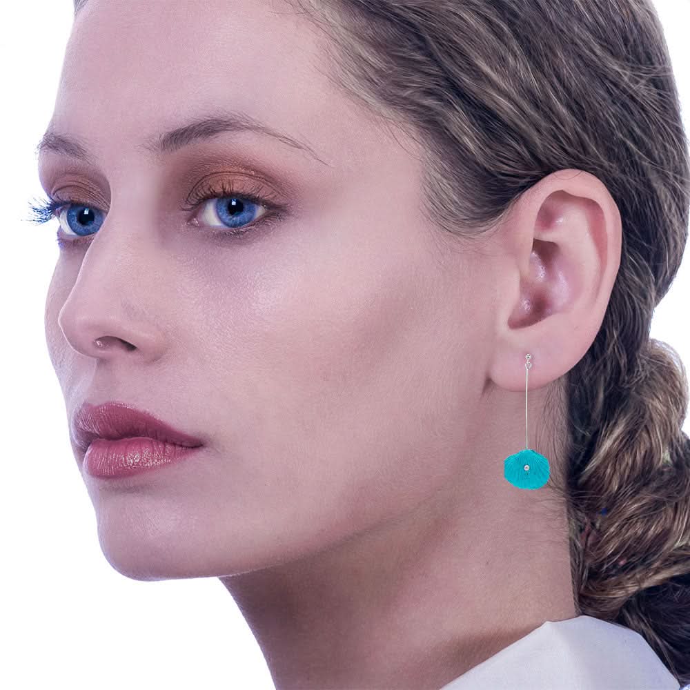 Handmade Earrings Shells Made From Papier-Mâché Turquoise - Anthos Crafts