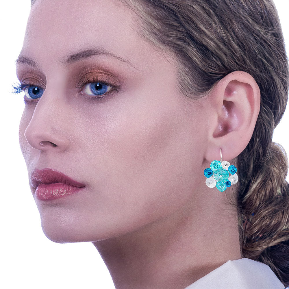 Handmade Silver Earrings Little Flowers Turquoise - Anthos Crafts