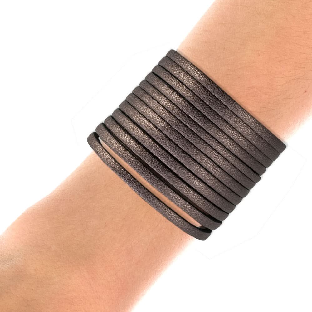 Handmade Leather Bracelet Sparkling Bronze Fringes - Anthos Crafts