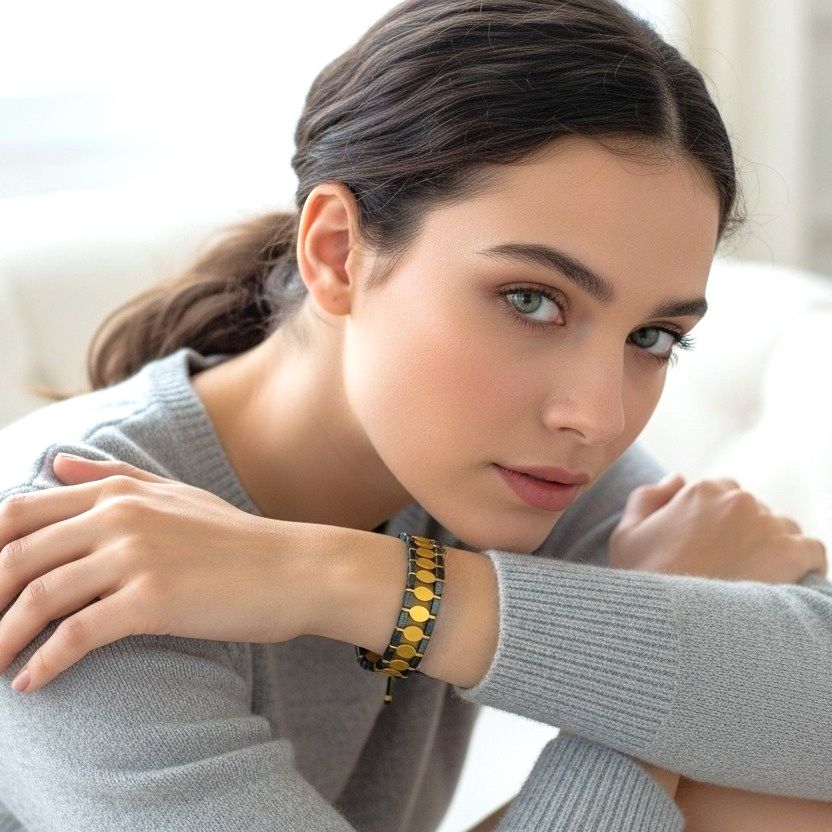 Handmade Bracelet With Gold Plated Silver Elements - Anthos Crafts