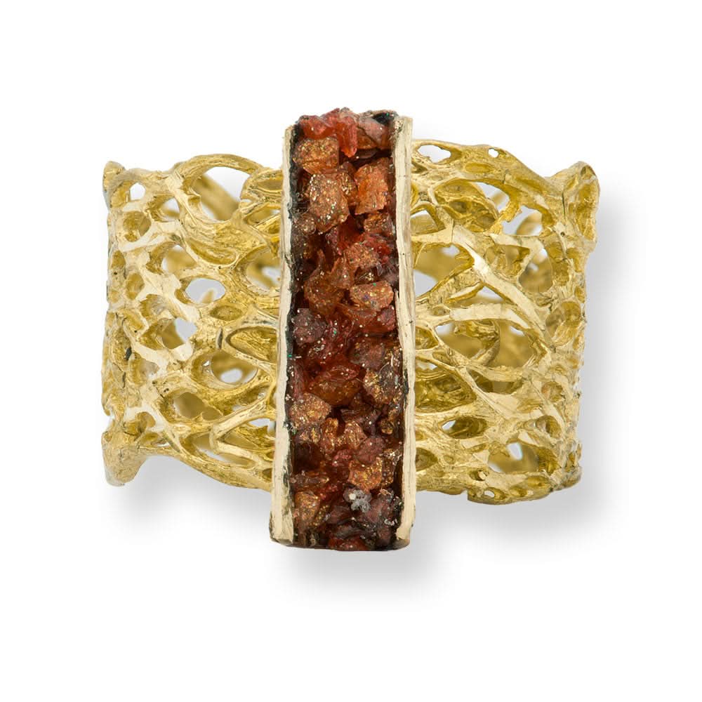 Handmade Diamond Curved Gold Plated Ring With Carnelian Crystals - Anthos Crafts