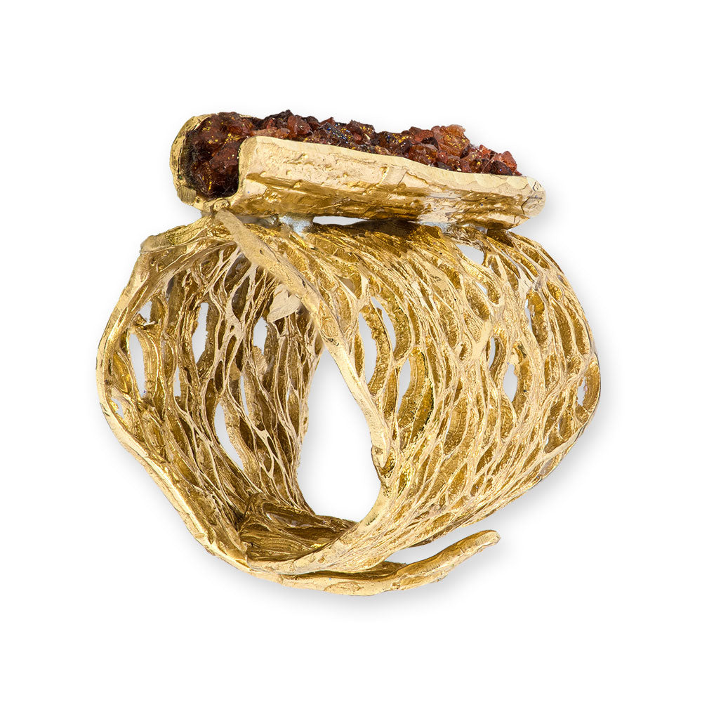 Handmade Gold Plated Ring Diamond Curved With Crystals In The Color Of Carnelian - Anthos Crafts