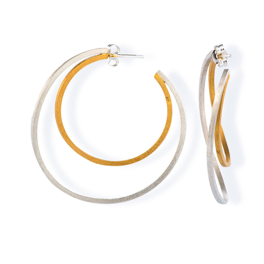 Handmade Gold & Silver Hoop Earrings Double Circles - Anthos Crafts