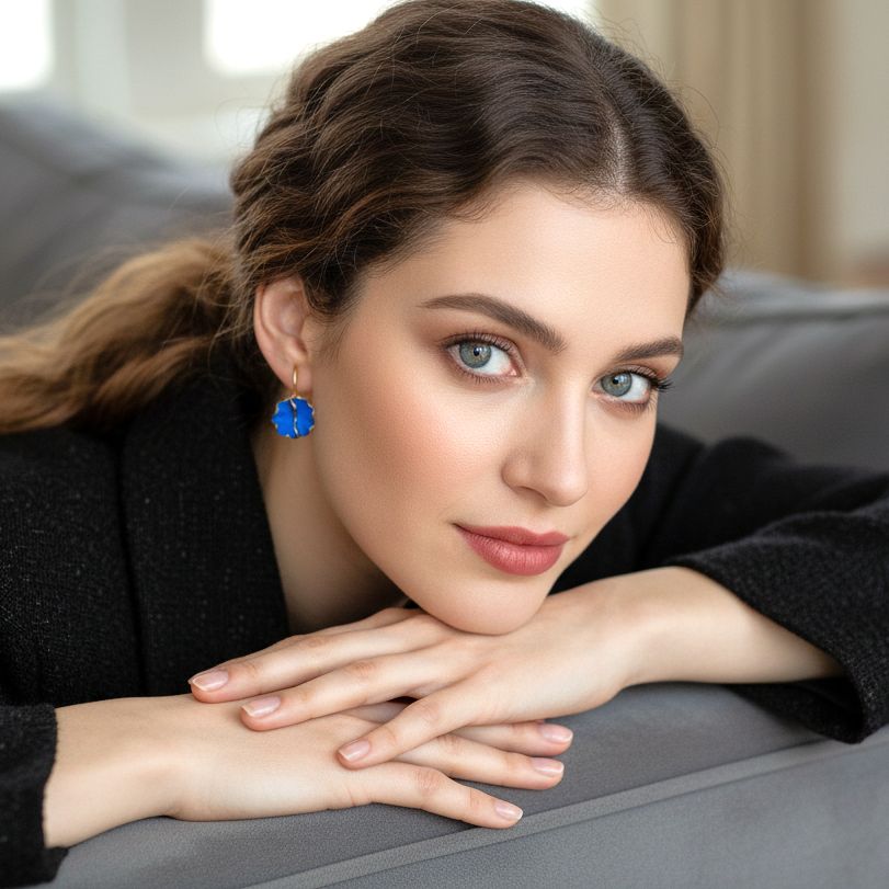 Handmade Gold Plated Silver Royal Blue Flower Earrings - Anthos Crafts
