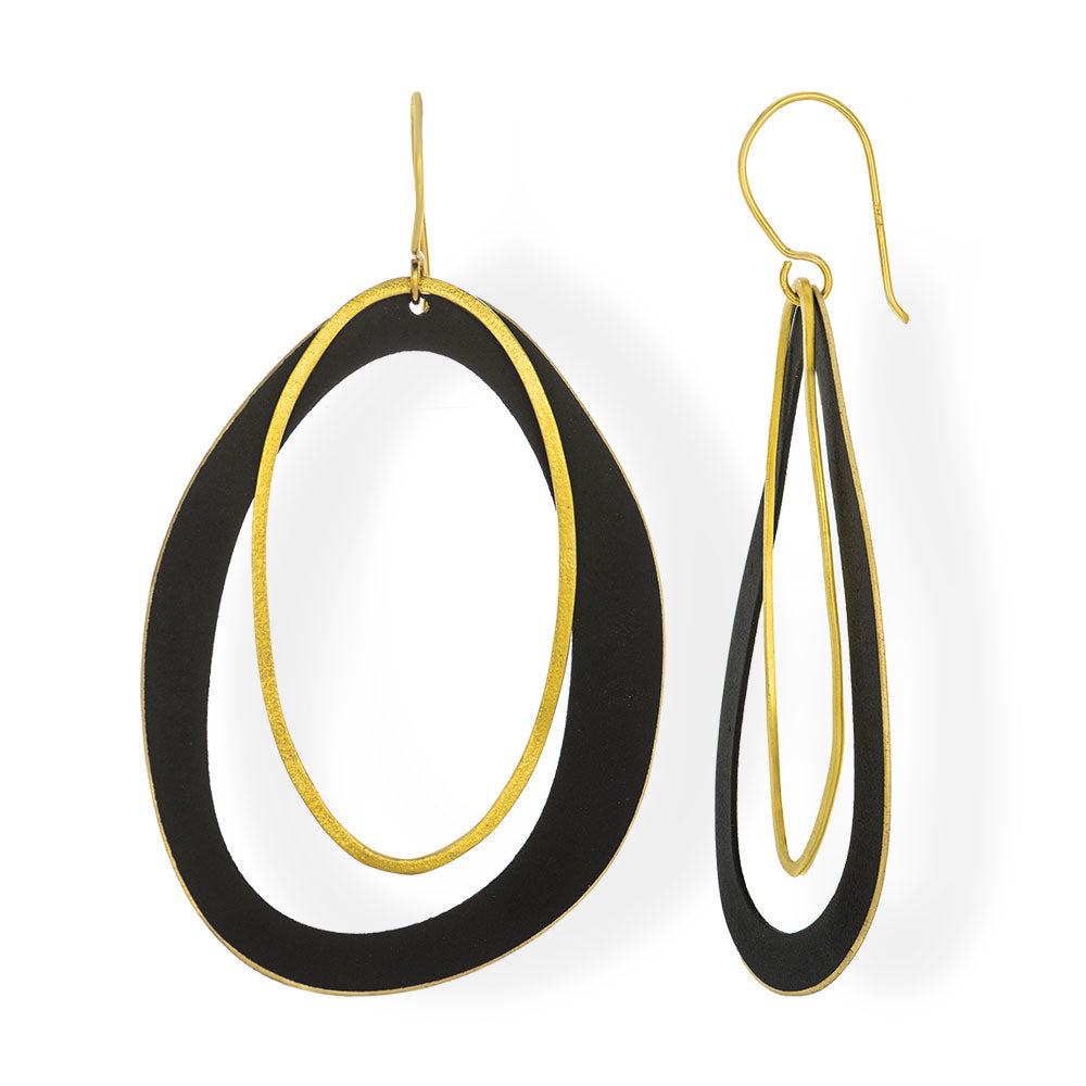 Handmade Gold Plated Oval Black Hook Earrings Alchemy - Anthos Crafts