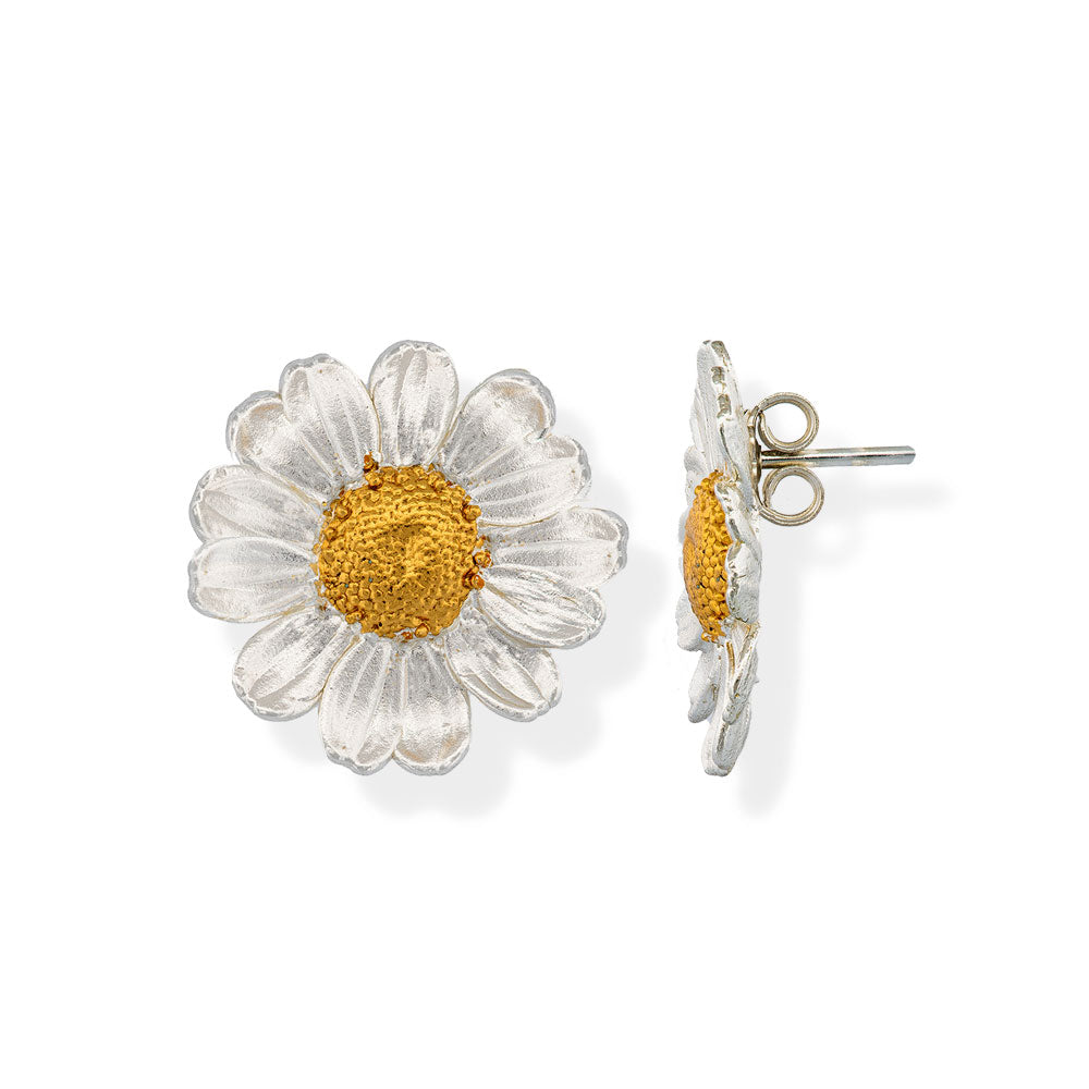 Handmade Gold Plated Silver Daisy Stud Earrings Large - Anthos Crafts