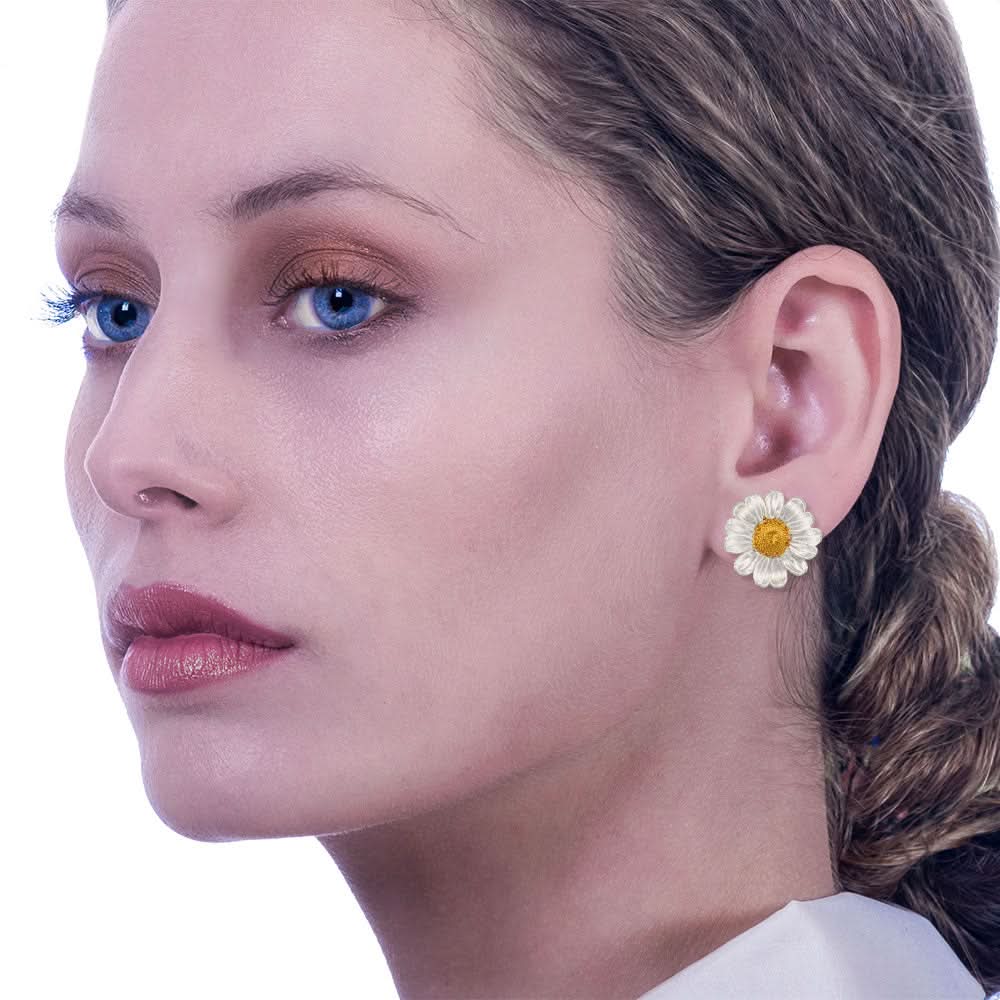 Handmade Gold Plated Silver Daisy Stud Earrings Large - Anthos Crafts