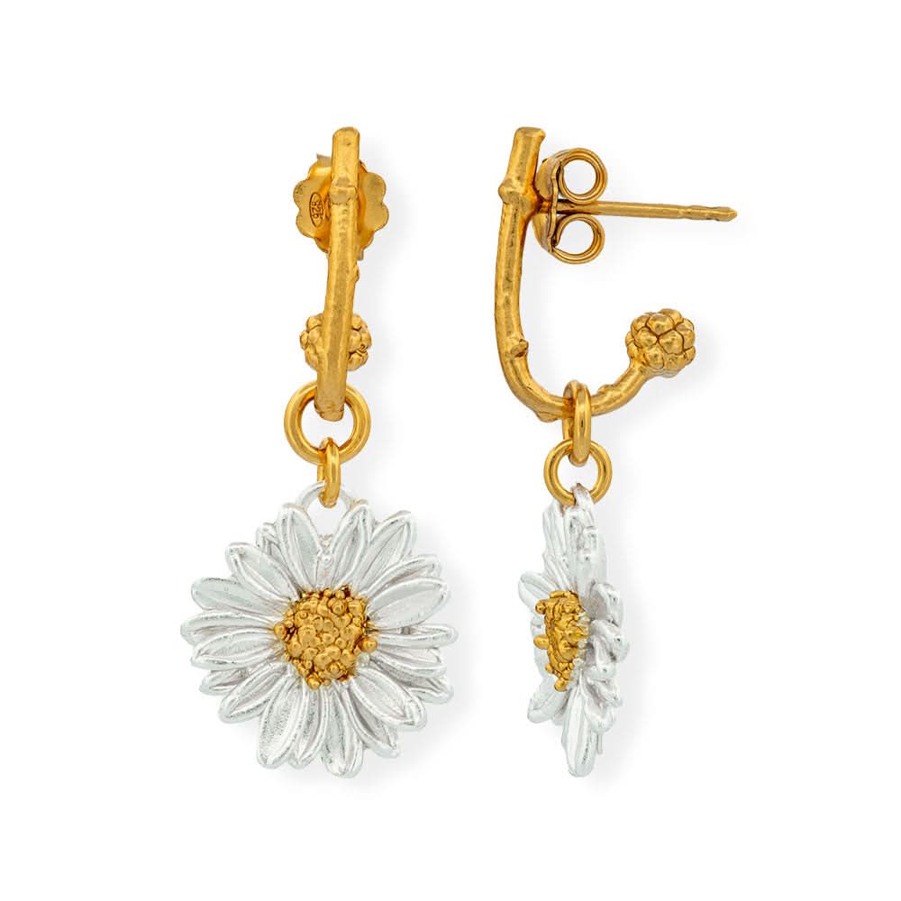 Handmade Gold Plated Silver Daisy Feild Dangle Earrings - Anthos Crafts