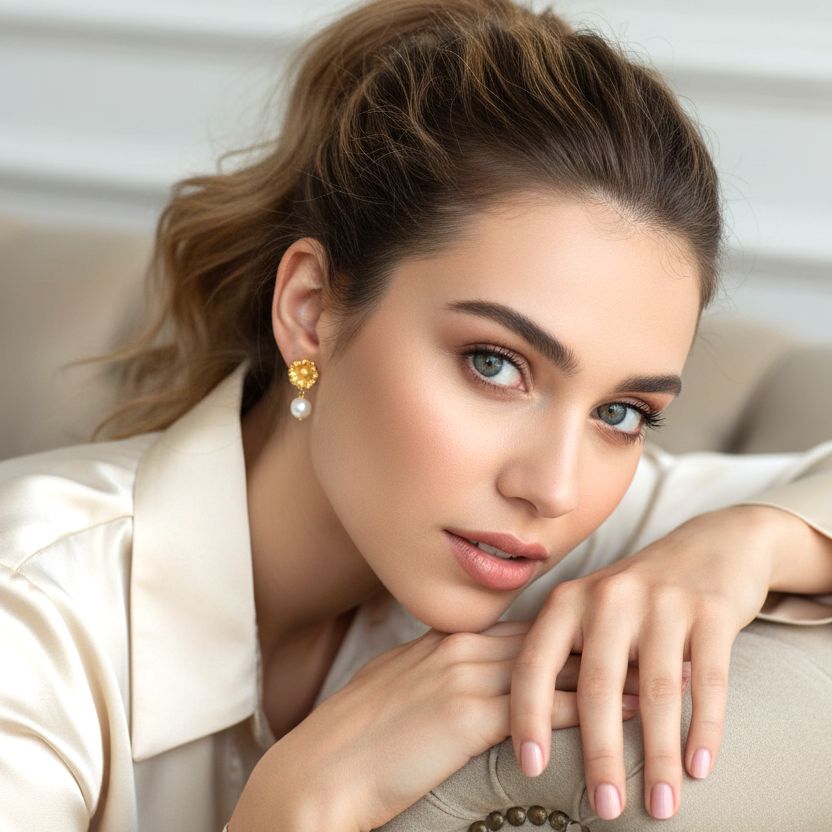 Handmade Gold Plated Silver Chrysanthemum Earrings With Pearls - Anthos Crafts