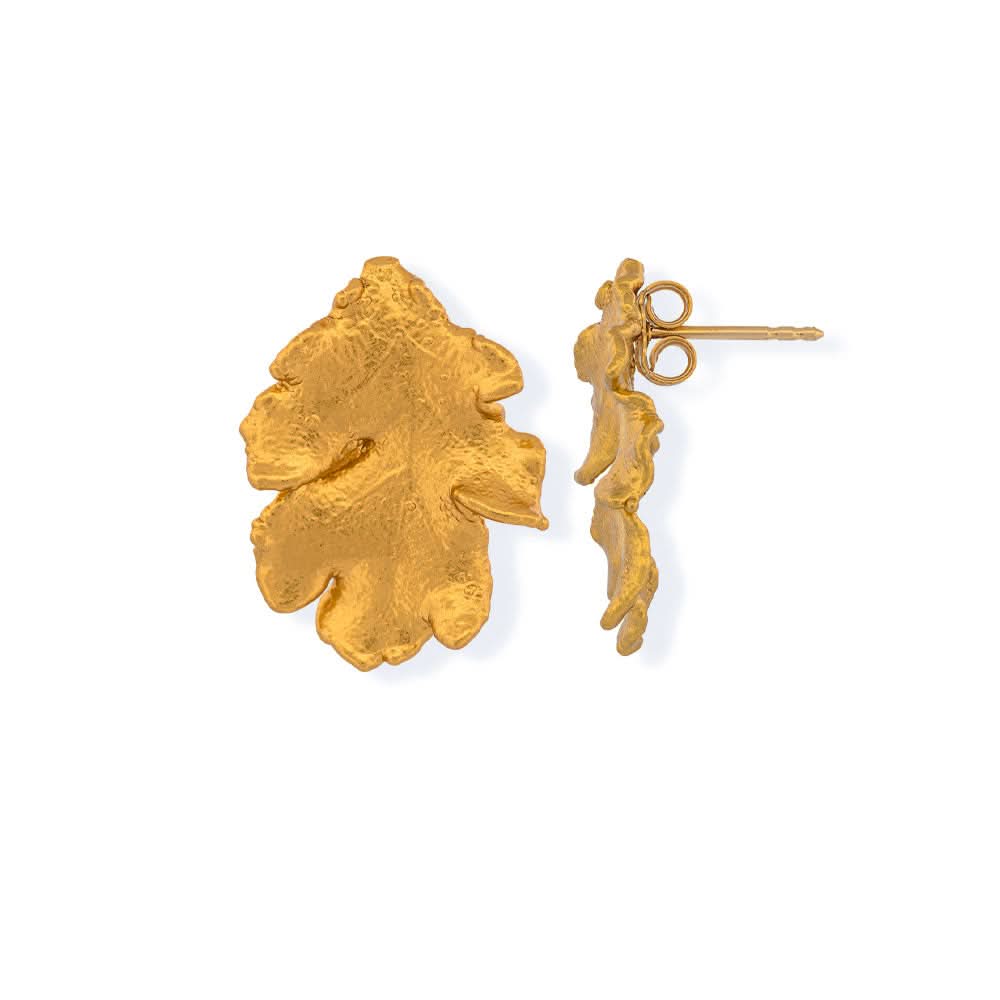 Handmade Gold Plated Silver Stud Earrings Leaves - Anthos Crafts