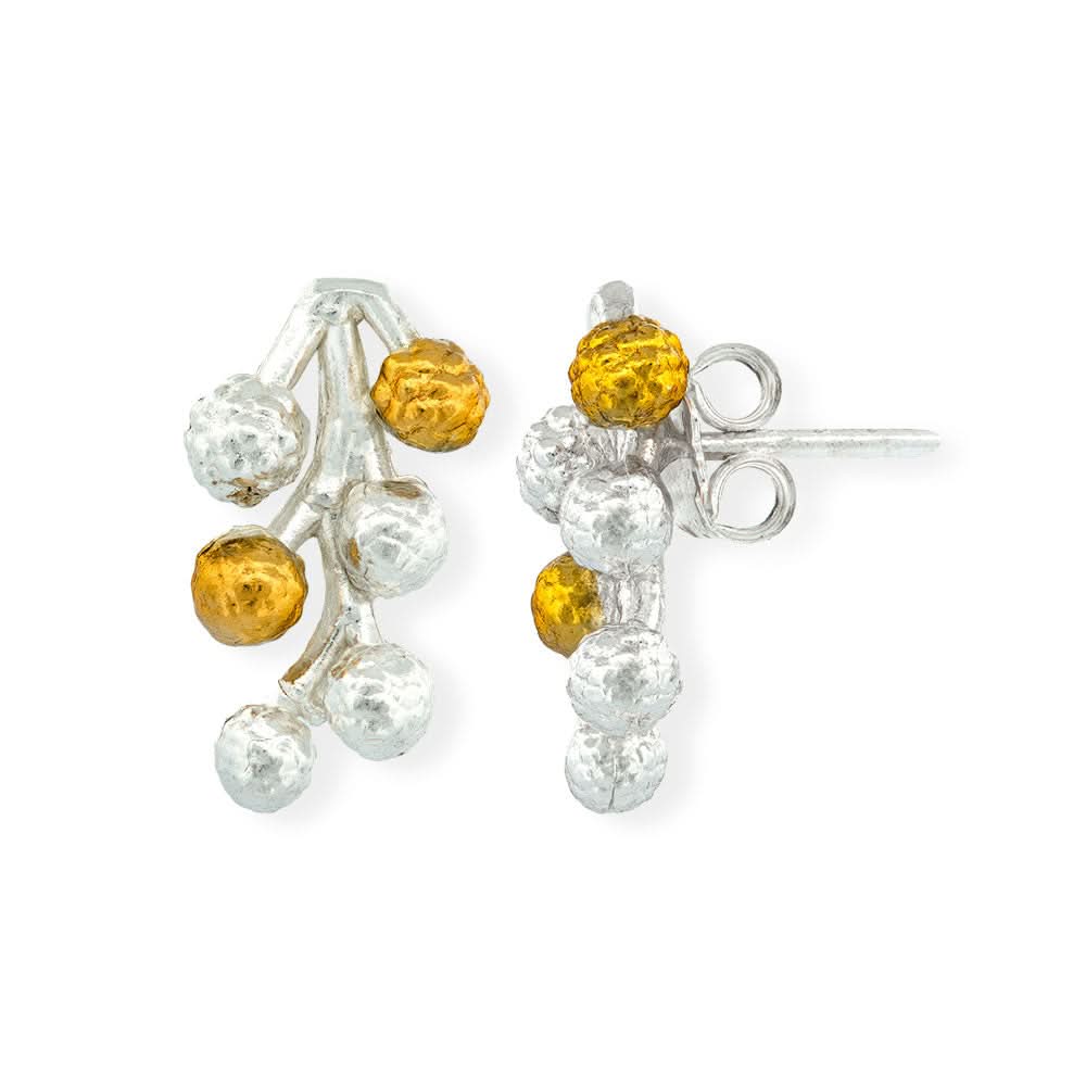Handmade Gold Plated Silver Stud Earrings Little Mimosas - Anthos Crafts