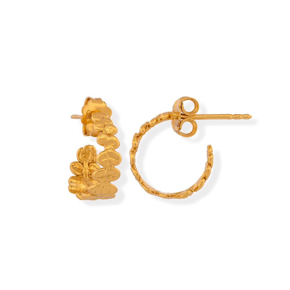 Handmade Gold Plated Silver Mini Hoop Earrings Leaves - Anthos Crafts