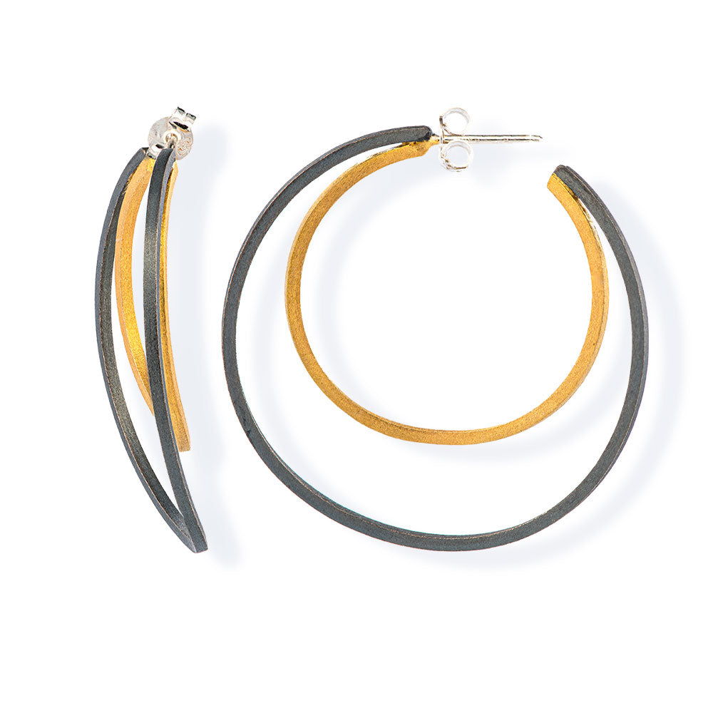 Handmade Gold & Black Plated Silver Hoop Earrings Double Circles - Anthos Crafts