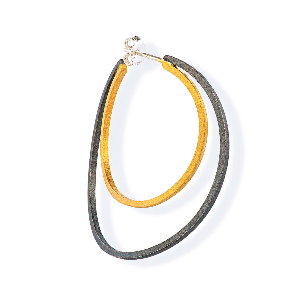 Handmade Gold & Black Plated Silver Hoop Earrings Double Circles - Anthos Crafts
