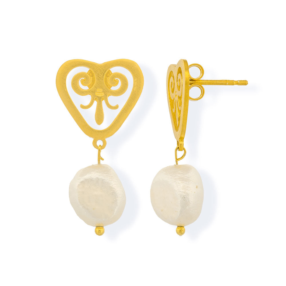 Handmade Gold Plated Silver Earrings Anthem With Pearls - Anthos Crafts