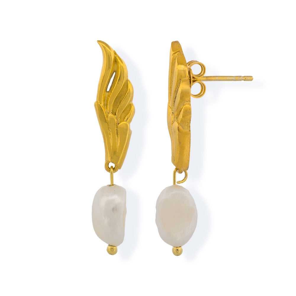 Handmade Gold Plated Silver Stud Earrings With Pearls Oreithyia - Anthos Crafts
