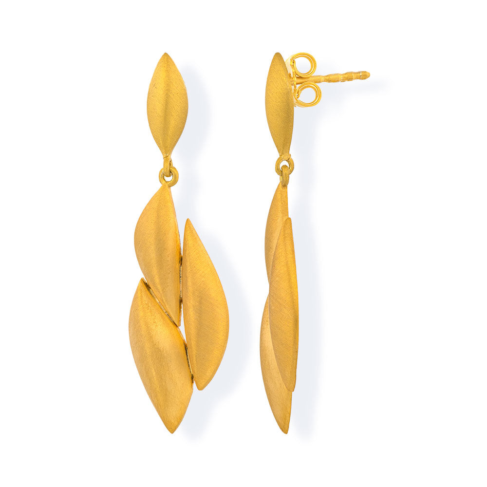 Handmade Gold Plated Silver Dangle Earrings Leaves - Anthos Crafts