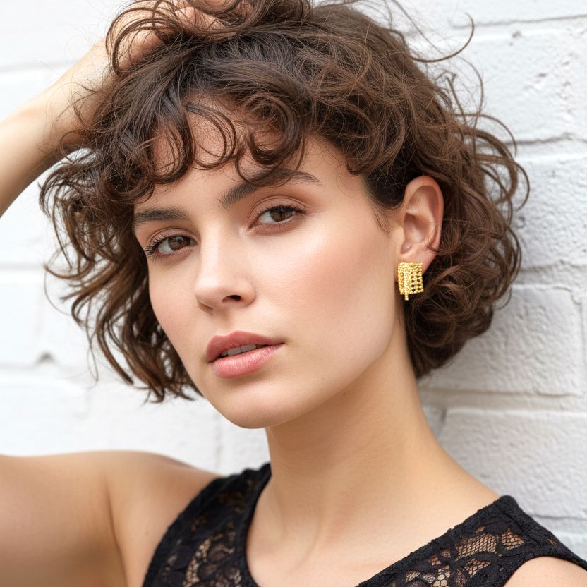 Handmade Gold Plated Silver Stud Earrings Rectangular With Zircons - Anthos Crafts