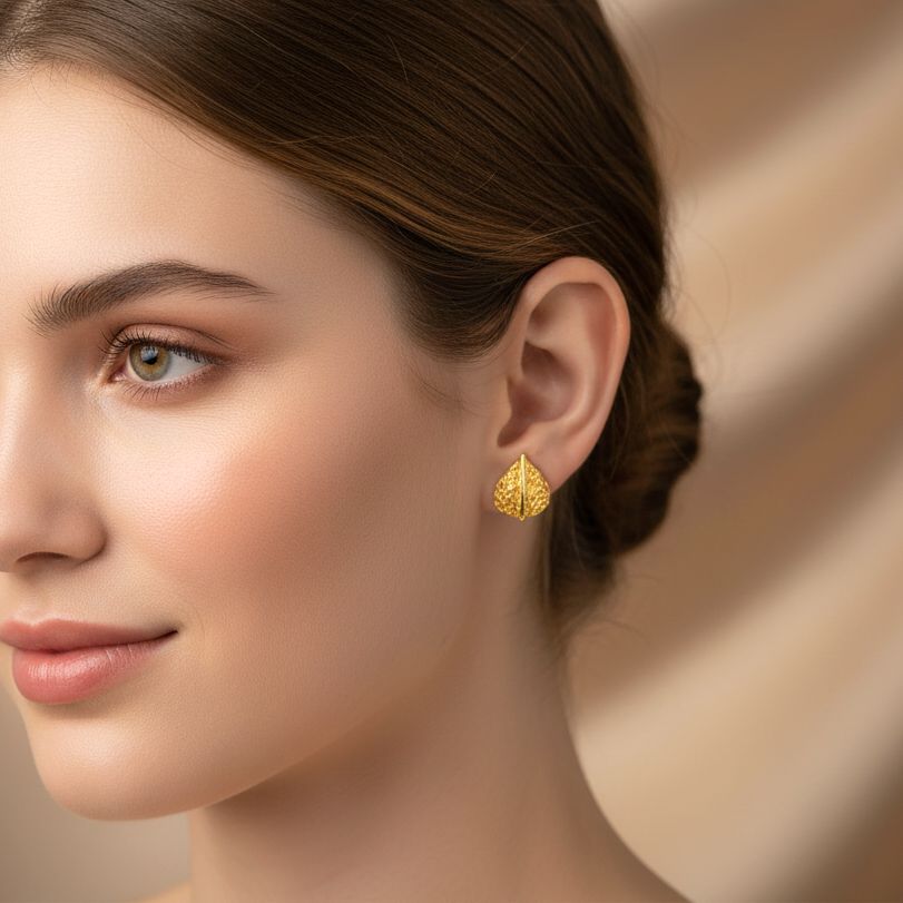 Handmade Gold Plated Silver Stud Earrings Little Leaves - Anthos Crafts