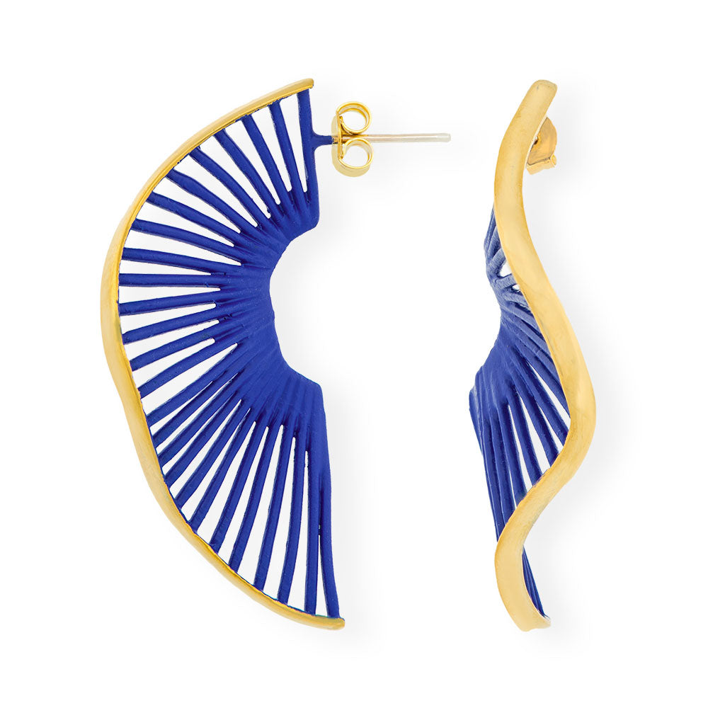 Handmade Blue & Gold Plated Earrings Waves