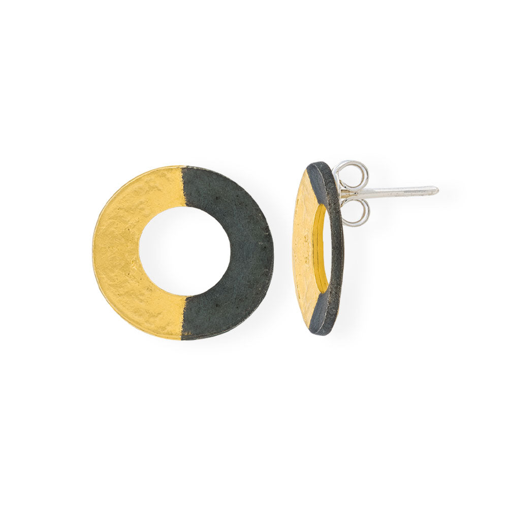Handmade Gold & Black Plated Silver Stud Earrings Little Circles - Anthos Crafts