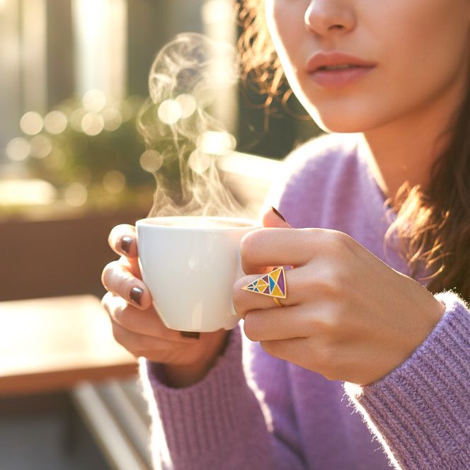 Handmade Gold Plated Silver Colorful Triangle Ring With Dovecote Patterns - Anthos Crafts
