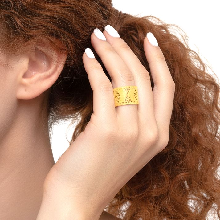 Handmade Gold Plated Silver Ring With Dovecote Patterns - Anthos Crafts