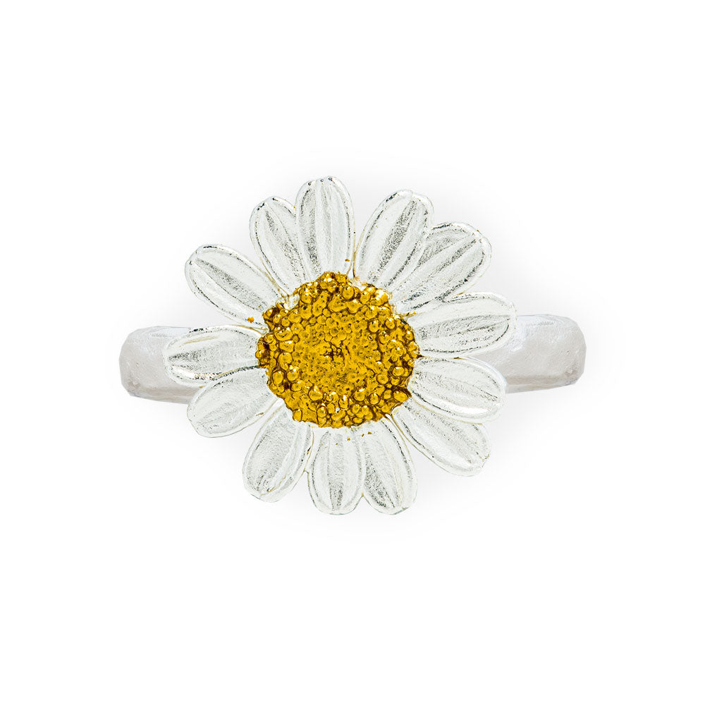 Handmade Gold Silver Daisy Hammered Ring - Anthos Crafts
