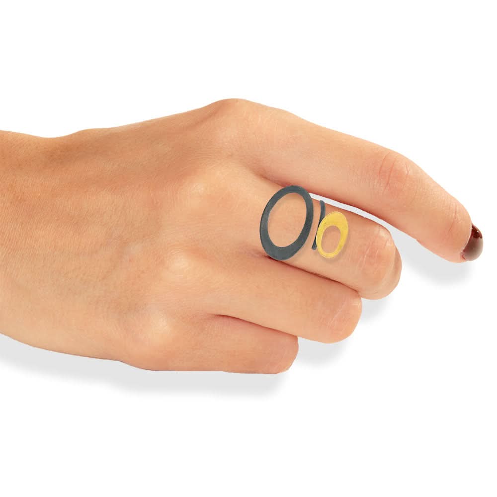 Handmade Gold & Black Plated Silver Ring Oval Circles - Anthos Crafts