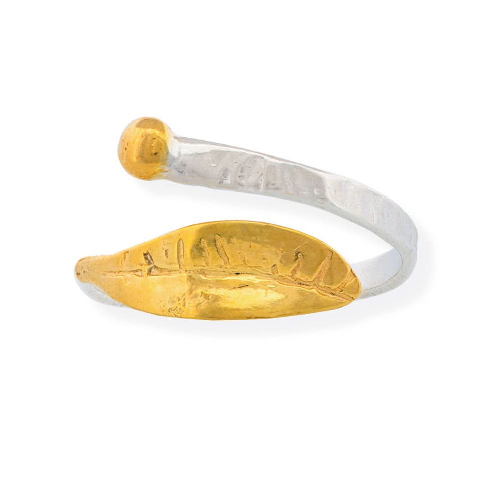 Handmade Gold Plated & Silver Hammered Ring Olive Leaf - Anthos Crafts