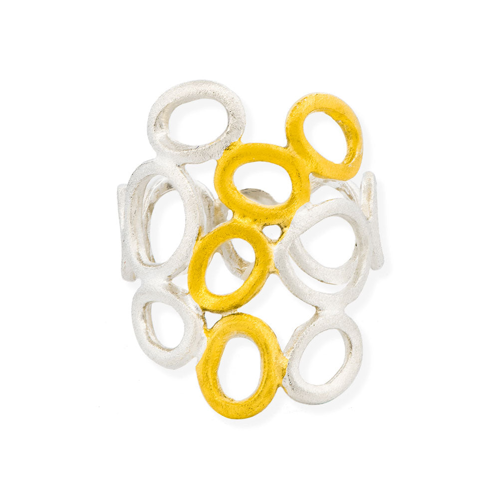 Handmade Gold & Silver Ring With Irregular Circles - Anthos Crafts