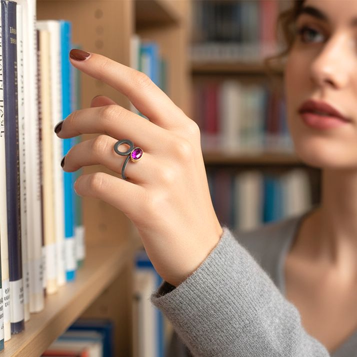 Handmade Gold & Black Plated Silver Ring With Red Zircon - Anthos Crafts