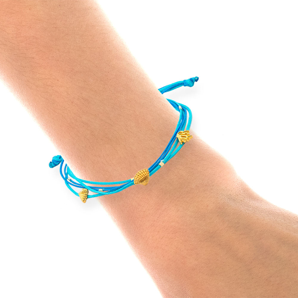 Handmade Turquoise Bracelet With Gold Plated Silver Shell & Coral - Anthos Crafts