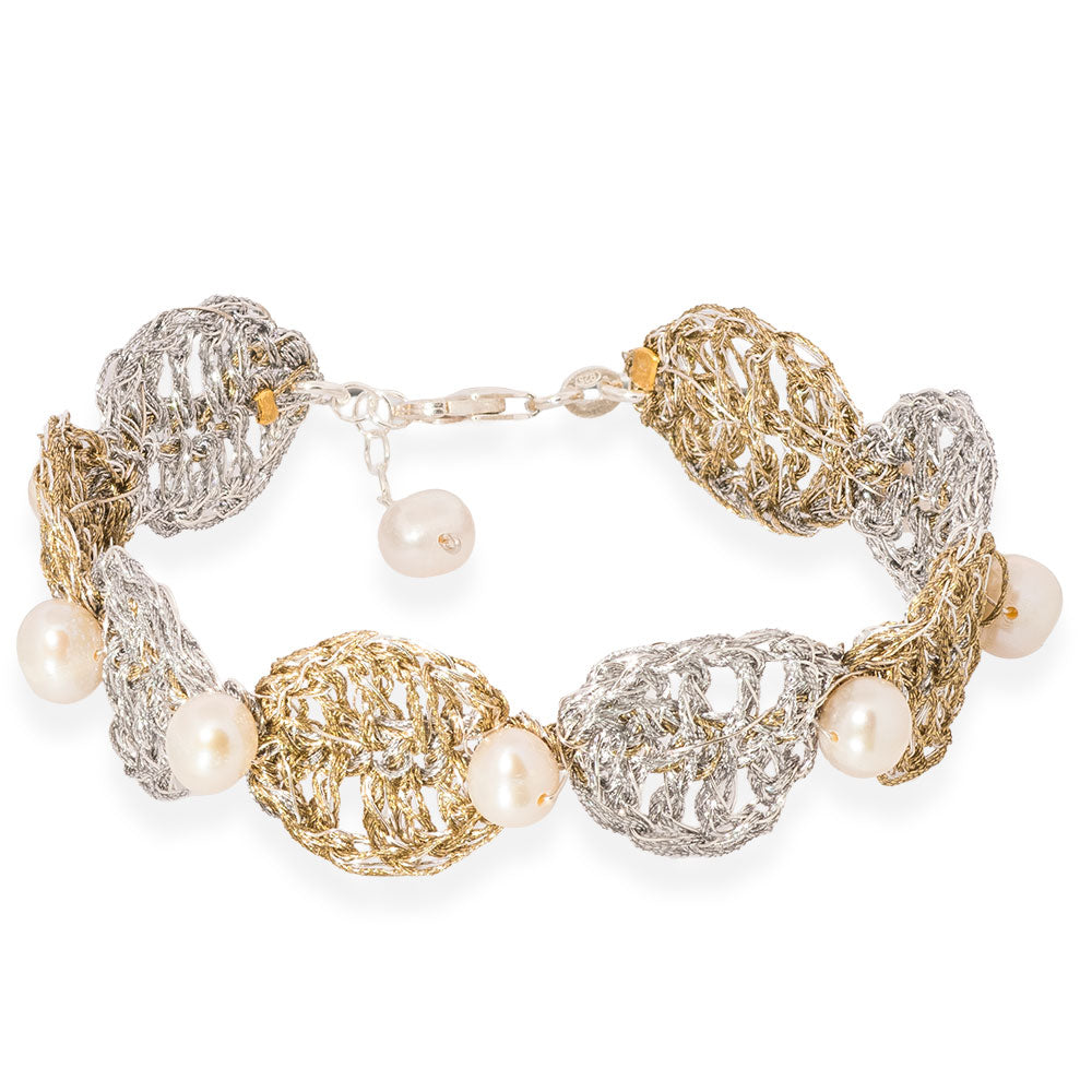 Χειροποίητο Επίχρυσο & Επάργυρο Πλεκτό Βραχιόλι με Μαργαριτάρια