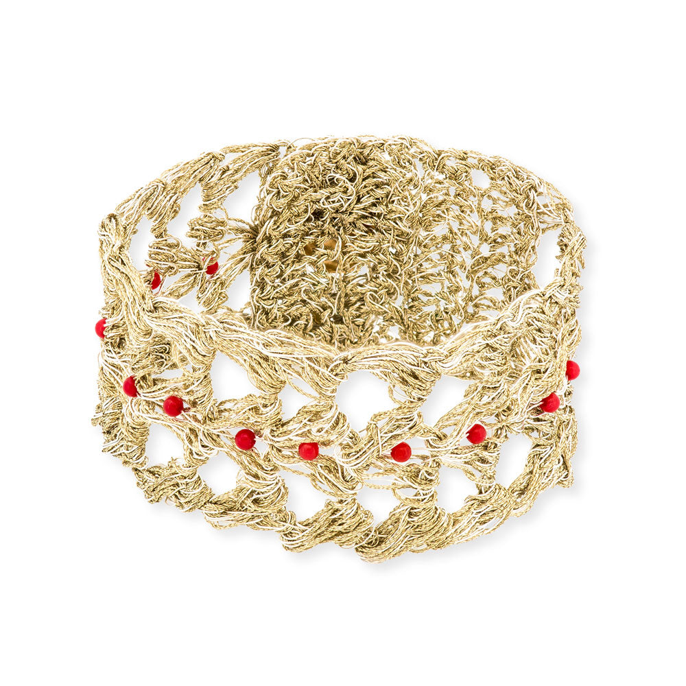 Χειροποίητο Επίχρυσο Πλεκτό Βραχιόλι με Κοράλλια