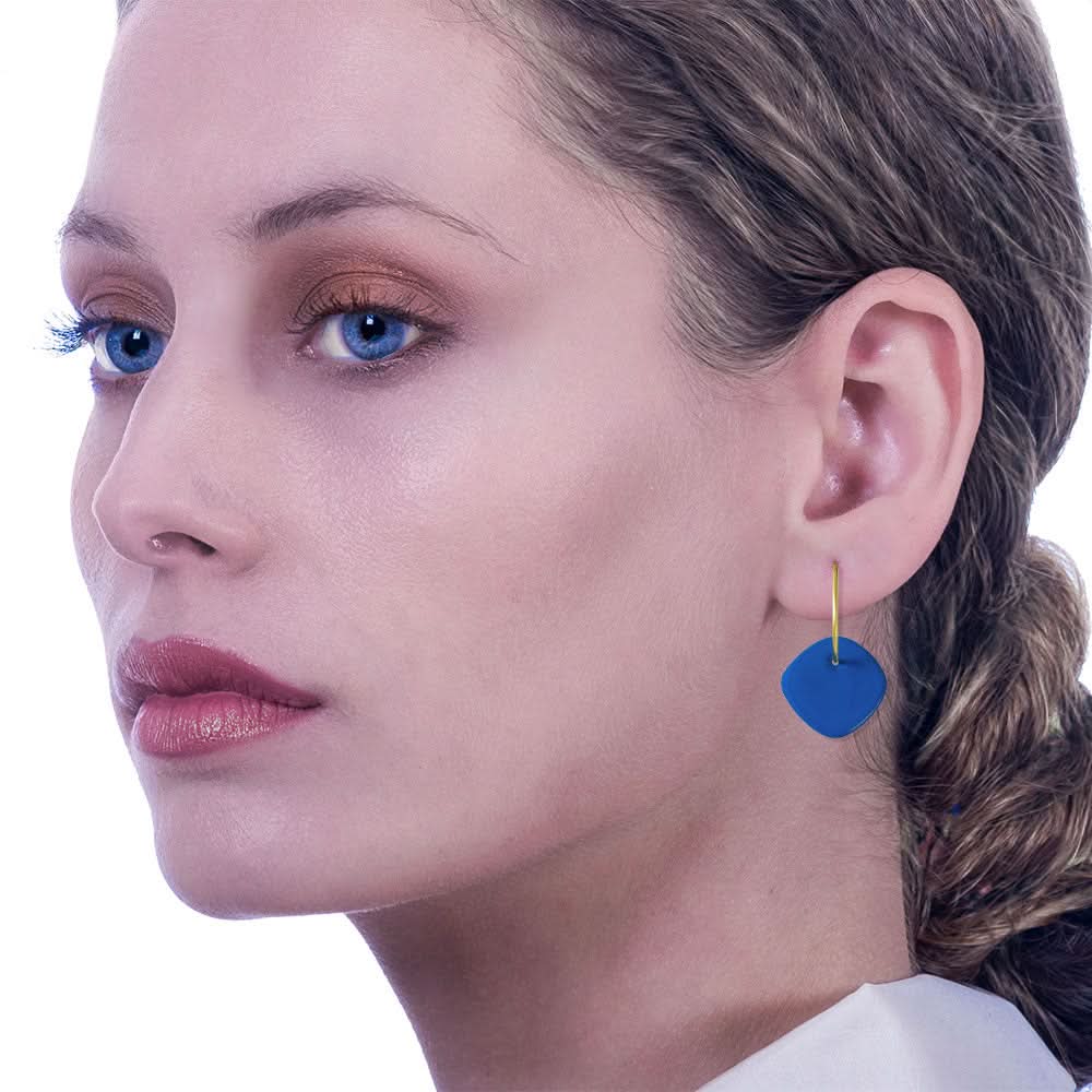 Handmade Gold Plated Silver Hoop Earrings with Enamel Electric Blue - Anthos Crafts