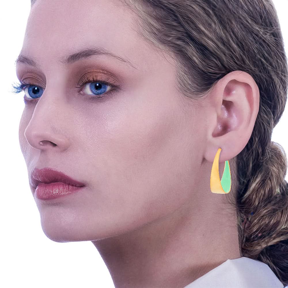 Handmade Gold Plated Silver Hoop Earrings With Light Green Enamel - Anthos Crafts