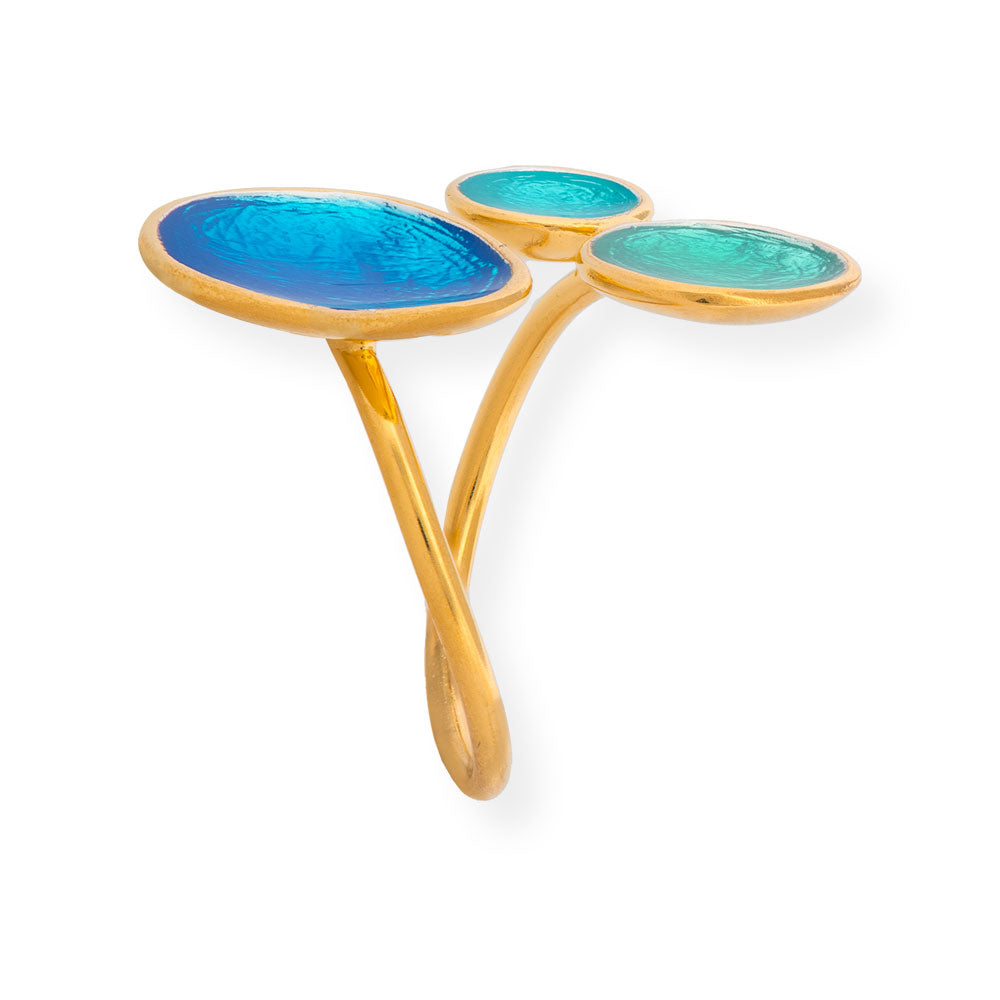 Handmade Gold Plated Silver Enamel Ring Turquoise & Green Pebbles - Anthos Crafts